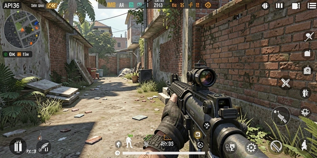 Screenshot utama API36 menampilkan aksi intens dalam gameplay FPS.