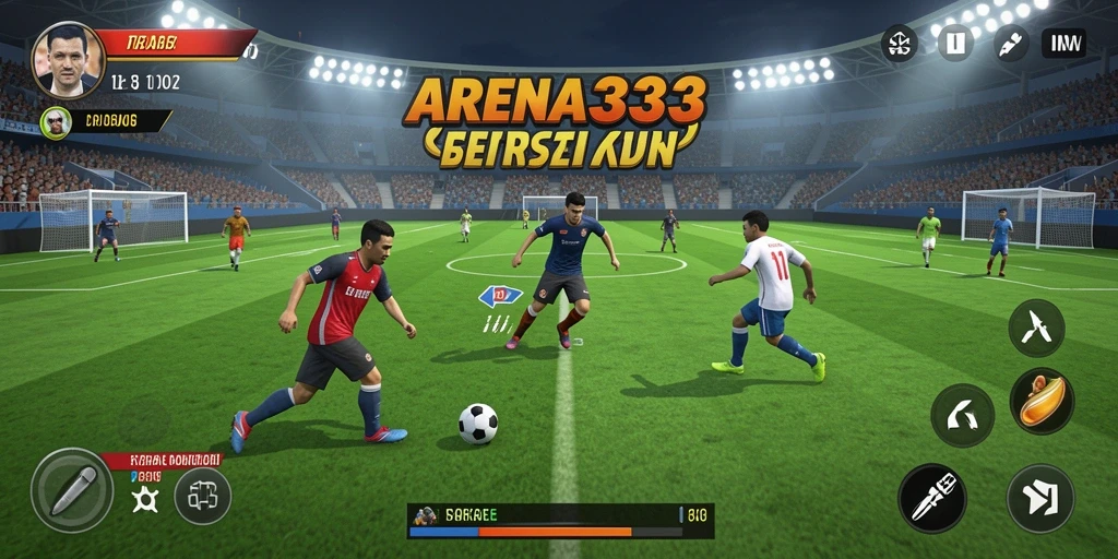 Tangkapan layar dari gameplay <strong>ARENA333</strong> yang menampilkan aksi seru di lapangan sepak bola.