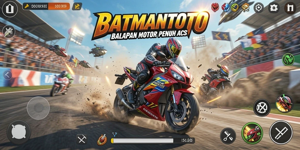 Gameplay mendebarkan dengan aksi balapan motor yang seru.