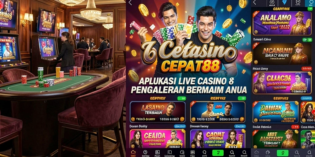 Screenshot gameplay Live Casino menunjukkan dealer profesional dan suasana kasino yang nyata.