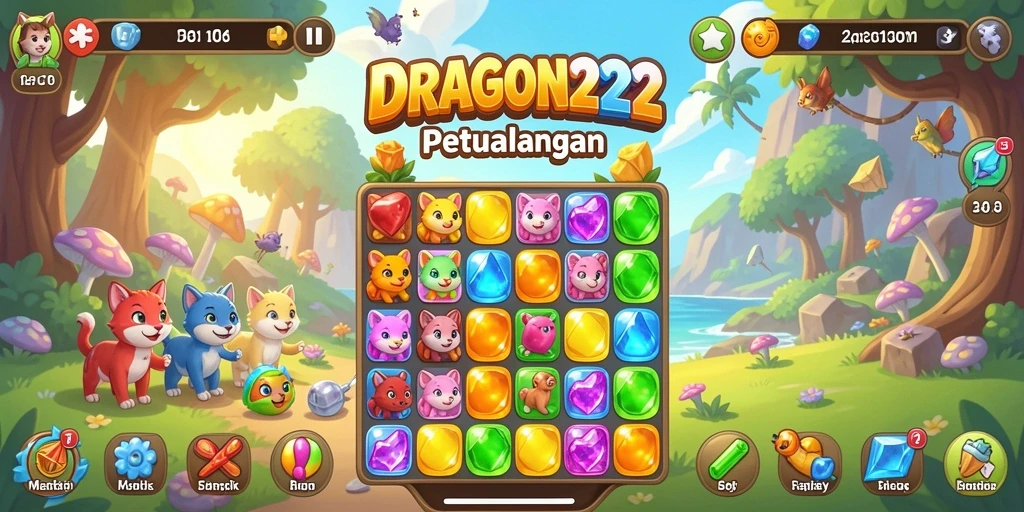 Tampilan gameplay seru dalam permainan Match-3 yang penuh warna.