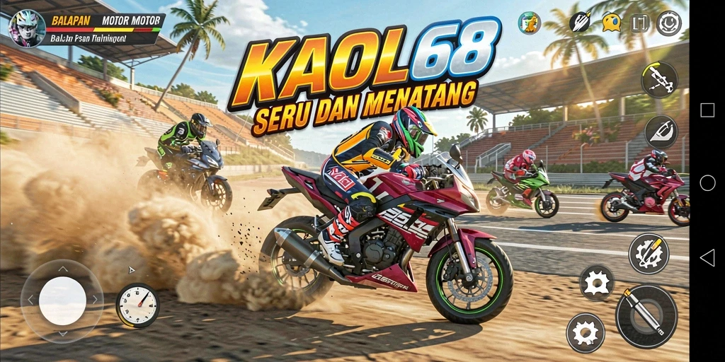 Tampilan gameplay seru di KAOL68 dengan motor balap cepat.