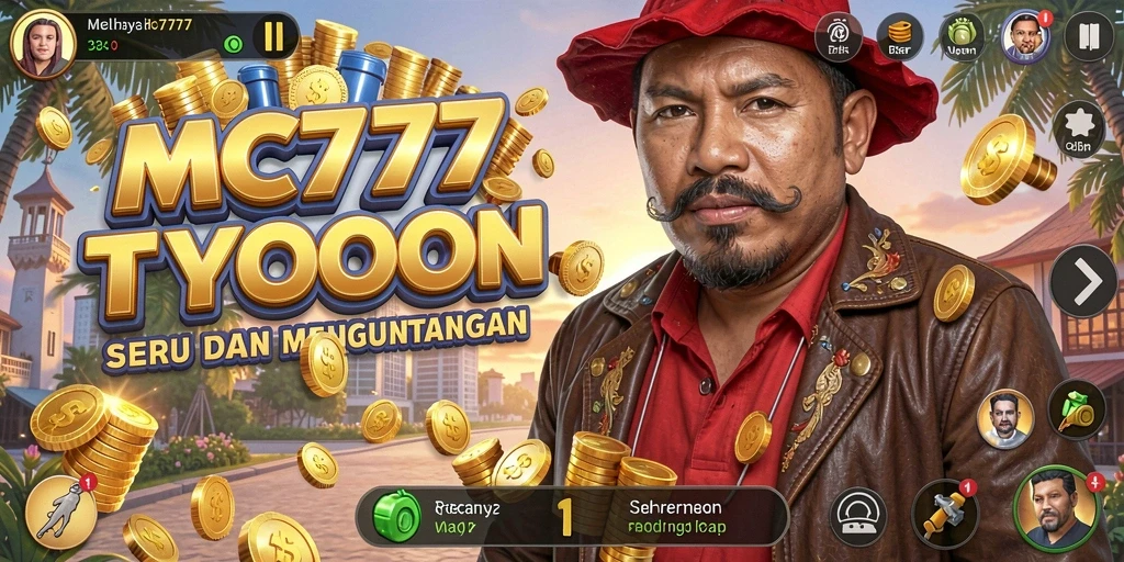 Screenshot gameplay MC777 yang menunjukkan aktivitas manajemen bisnis Tycoon.
