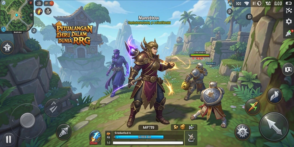 Tampilan gameplay seru dengan karakter RPG beraksi.