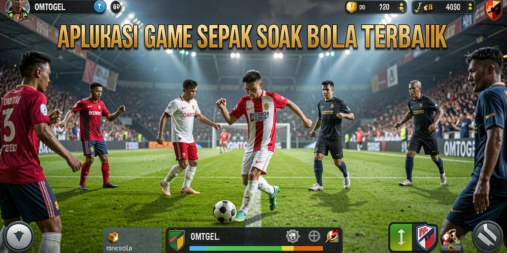 Screenshot gameplay OMTOGEL menampilkan aksi seru di lapangan sepak bola.