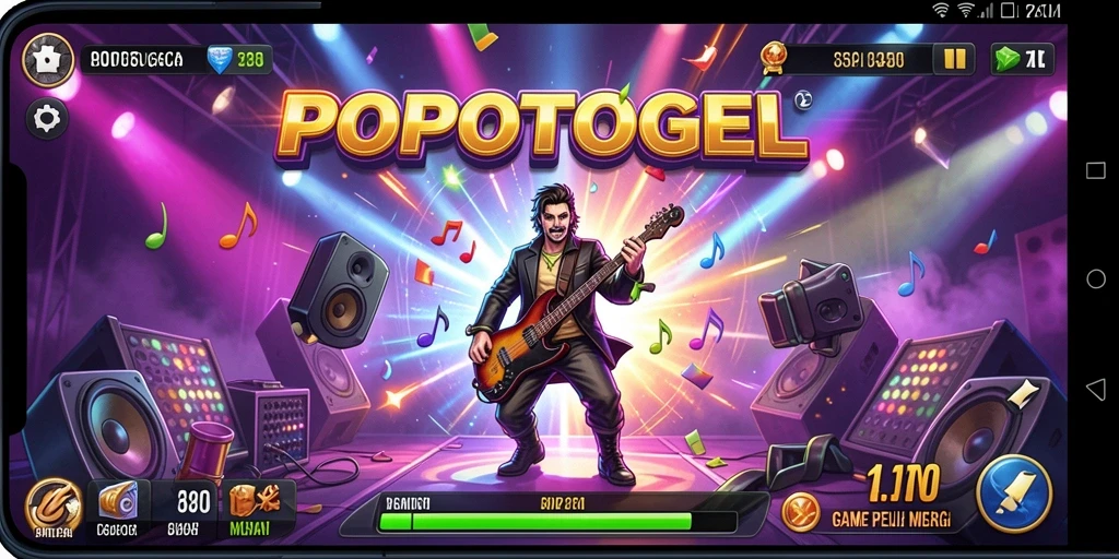 Screenshot utama POPOTOGEL menampilkan gameplay musik yang mengasyikkan.