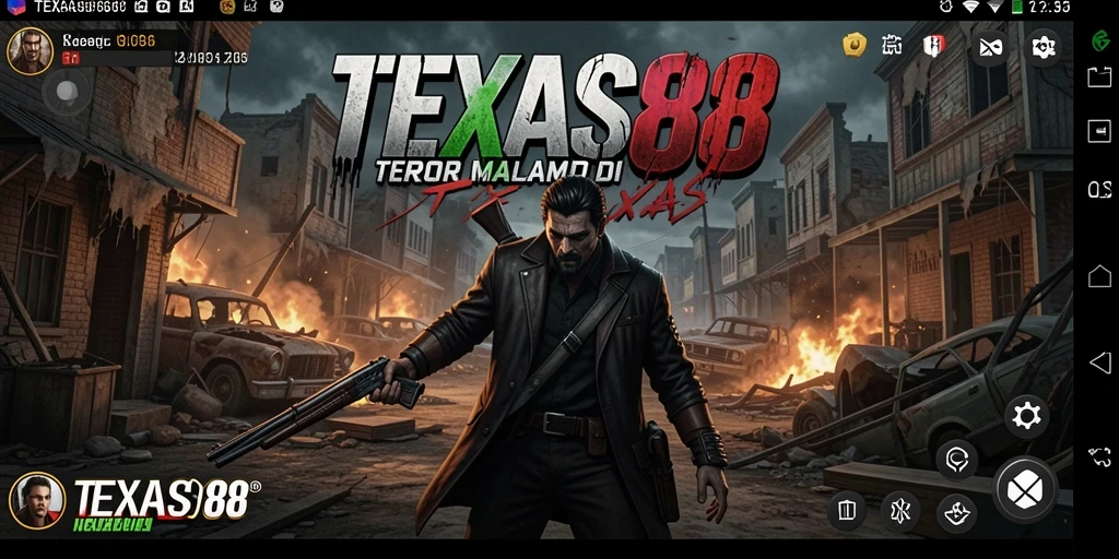 Screenshot gameplay TEXAS88 yang menampilkan suasana horor yang mencekam.