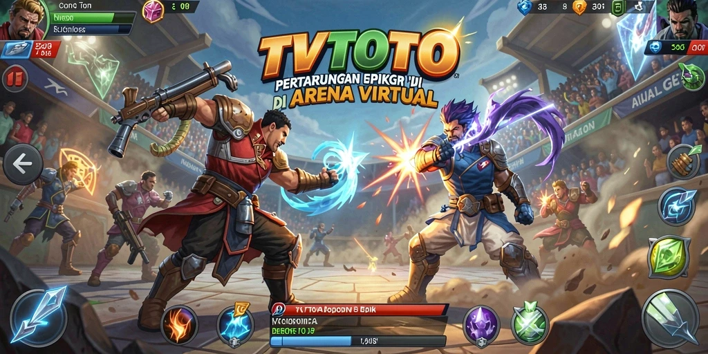 Screenshot gameplay <strong>TVTOTO</strong> menampilkan pertarungan fantastis di arena.